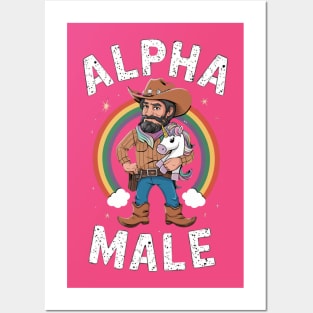 Alpha Male Funny Unicorn Rainbow Gift Fathers Day Gay Man LGBT Pride Cowboy Posters and Art